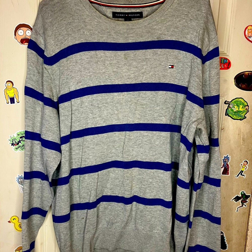 Tommy Hilfiger striped blue and grey sweater